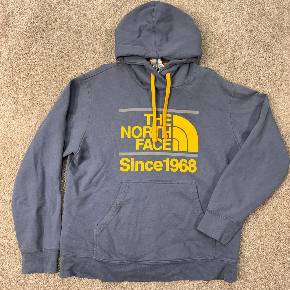 The North Face Hoodie Mens M Since 1968 Graphic Blue Yellow Pullover EUC